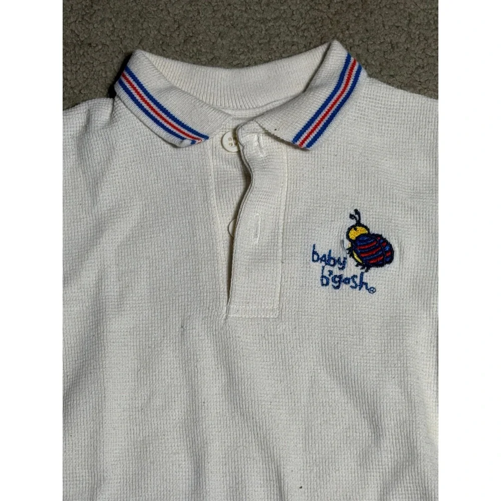 Vintage Baby Bgosh OshKosh Polo Shirt 18 Months Cream Waffle Knit Bee USA Made